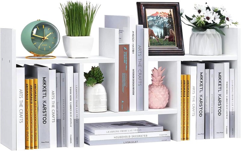 Meikuler Desktop Shelf Organizer, Adjustable Wood Display Desk Shelf, Office Storage Rack Tabletop Bookshelf Multipurpose Shelves for Home Decor, Office, Gifts (Solid White) - Image 1